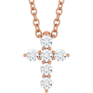 14K Rose 1/6 CTW Lab-Grown Diamond Cross 16-18" Necklace