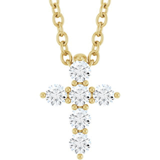 14K Yellow 1/6 CTW Lab-Grown Diamond Cross 16-18" Necklace
