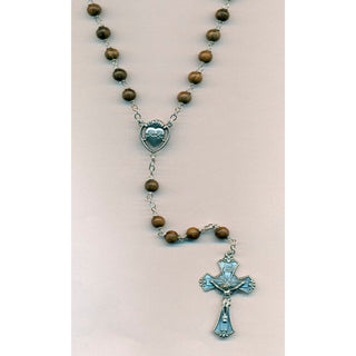6mm Wood Lock Link Men's Rosary with Sacred Heart Center and Crucifix Boxed