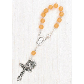 4-Pack - 6mm Yellow Auto Rosary with Premium Centerpiece and Crucifix with St Christopher Pendant
