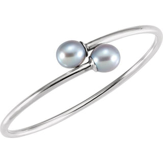 Sterling Silver Cultured Gray Freshwater Pearl Flexible Bangle Bracelet