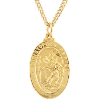 24K Yellow Gold-Plated Sterling Silver 29x19 mm St. Christopher Medal 24" Necklace