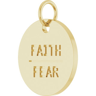 14K Yellow Faith Over Fear Disc Pendant