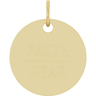 14K Yellow Faith Over Fear Disc Pendant