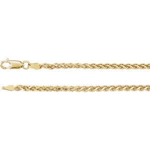 16-inch Diamond Cut Wheat Chain with Lobster Clasp - 14K Yellow Gold