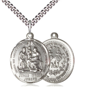 Sterling Silver Holy Family Pendant on an 24-inch Light Rhodium Heavy Curb Chain