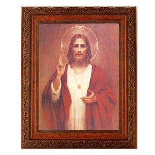 Sacred Heart In Ornate Wood Frame 10" X 12"