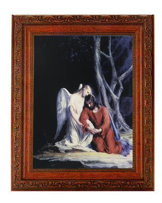 Christ With Angel In Ornate Wood Frame 10" X 12"