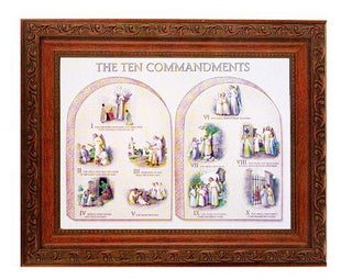 Ten Commandments In Ornate Wood Frame 10" X 12"