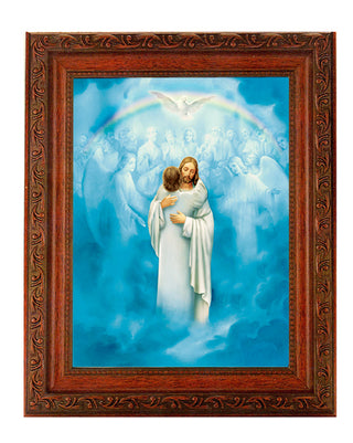 Christ Welcoming Home with Ornate Wood Frame 10" X 12"