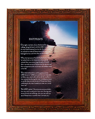 Footprints In Ornate Wood Frame 10" X 12"