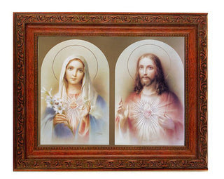 The Sacreds Heart In Ornate Wood Frame 10" X 12"
