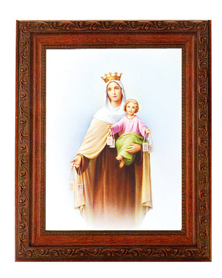Our Lady Of Mt. Carmel In Ornate Wood Frame 10" X 12"