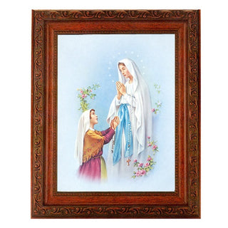 Our Lady Of Lourdes In Ornate Wood Frame 10" X 12"