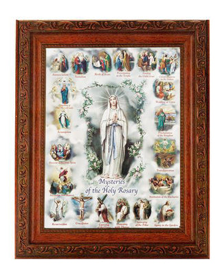 Mysteries Of The Rosary In Ornate Wood Frame 10" X 12"