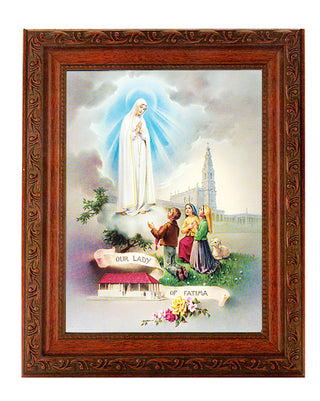 Our Lady Of Fatima In Ornate Wood Frame 10" X 12"