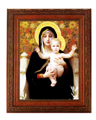 Bouguereau Madonna Of The Roses Ornate Wood Frame 10" X 12"