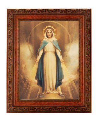 Chambers: Miraculous Mary In Ornate Wood Frame 10" X 12"