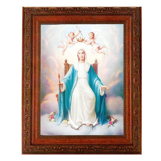 Queen Of Heaven In Ornate Wood Frame 10" X 12"