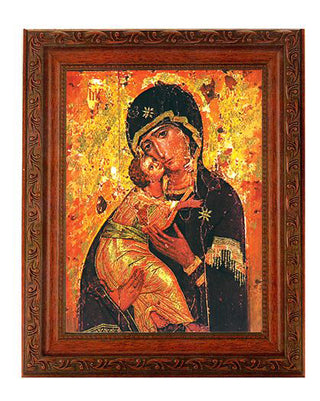 Our Lady Of Vladimir In Ornate Wood Frame 10" X 12"