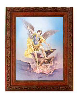 St. Michael In Ornate Wood Frame 10" X 12"