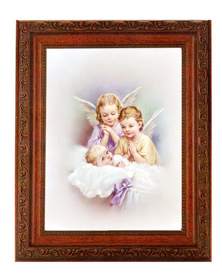 Guardian Angels In Ornate Wood Frame 10" X 12"