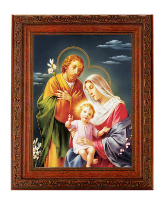 The Holy Family In Ornate Wood Frame 10" X 12"