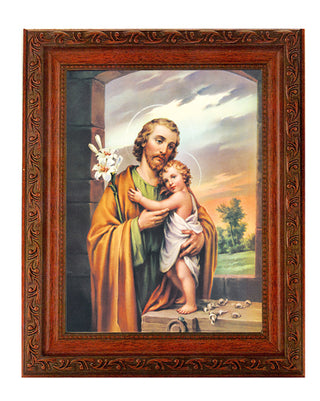 St. Joseph In Ornate Wood Frame 10" X 12"