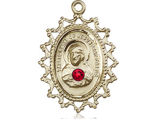 14kt Gold Filled Scapular with Ruby Stone Pendant with a 3mm Ruby Swarovski stone on an 18-inch Gold Filled Light Curb Chain
