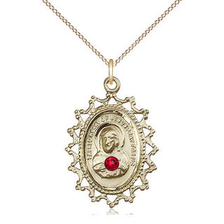 14kt Gold Filled Scapular with Ruby Stone Pendant with 3mm Ruby Swarovski Necklace