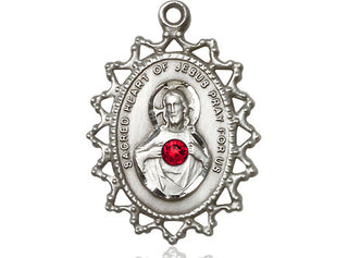 Sterling Silver Scapular with Ruby Stone Pendant with 3mm Ruby Swarovski stone Necklace