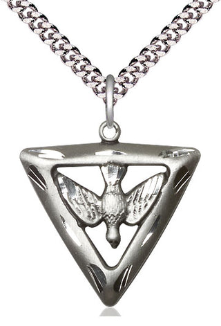 Pewter Holy Spirit Triangle Medal Catholic Jewelry