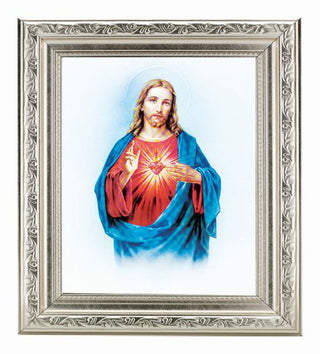 Sacred Heart In Ornate Silver 10" X 12"