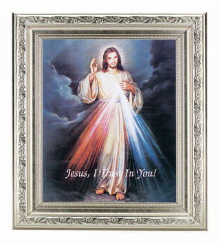 Divine Mercy In Ornate Silver Frame 10" X 12"