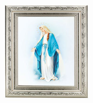 Our Lady Of Grace In Ornate Silver Frame 10" X 12"