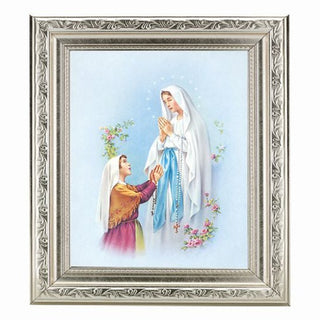 Our Lady Of Lourdes In Ornate Silver Frame 10" X 12"