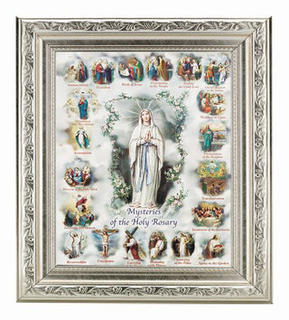 Mysteries Of The Rosary Ornate Silver Frame 10" X 12"