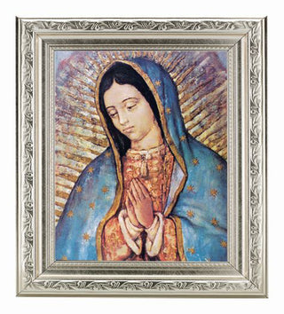 Our Lady Of Guadalupe In Ornate Silver Frame 10" X 12"