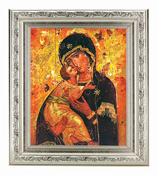 Our Lady Of Vladimir In Ornate Silver Frame 10" X 12"