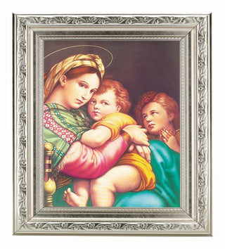 Raphaels-Madonna and Child Ornate Silver Frame 10" X 12"