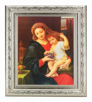 Madonna Of The Grapes Ornate Silver Frame 10" X 12"