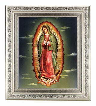 Our Lady Of Guadalupe In Ornate Silver Frame 10" X 12"