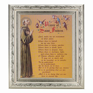 Prayer Of St Francis In Ornate Silver Frame 10" X 12"