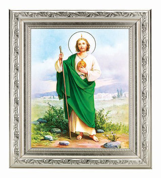 Saint Jude In Ornate Silver Frame 10" X 12"