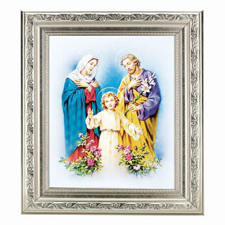 The Holy Family In Ornate Silver Frame 10" X 12"