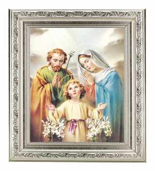 The Holy Family In Ornate Silver Frame 10" X 12"