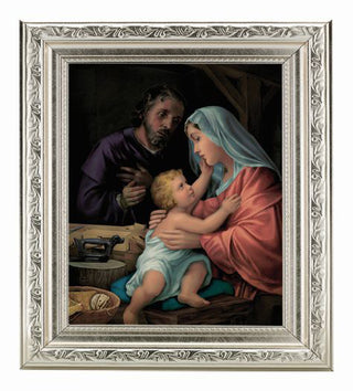 The Holy Family In Ornate Silver Frame 10" X 12"