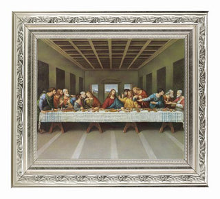 Divinci-Last Supper In Ornate Silver Frame 10" X 12"