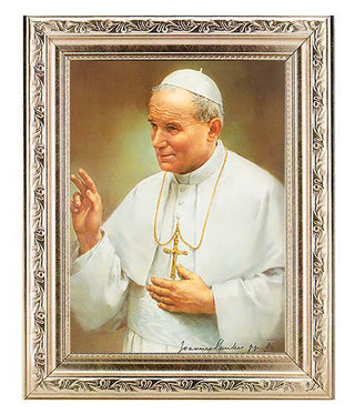 Saint John Paul II In Ornate Silver Frame 10" X 12"