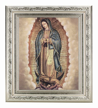 Our Lady Of Guadalupe In Ornate Silver Frame 10" X 12"